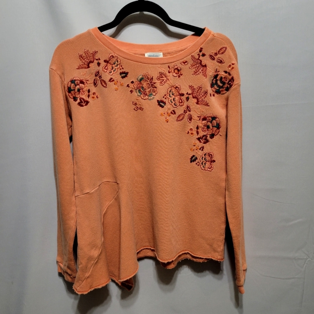 Sundance Clementine Fields Sweatshirt Womens Small Embroidered Flowers Orange